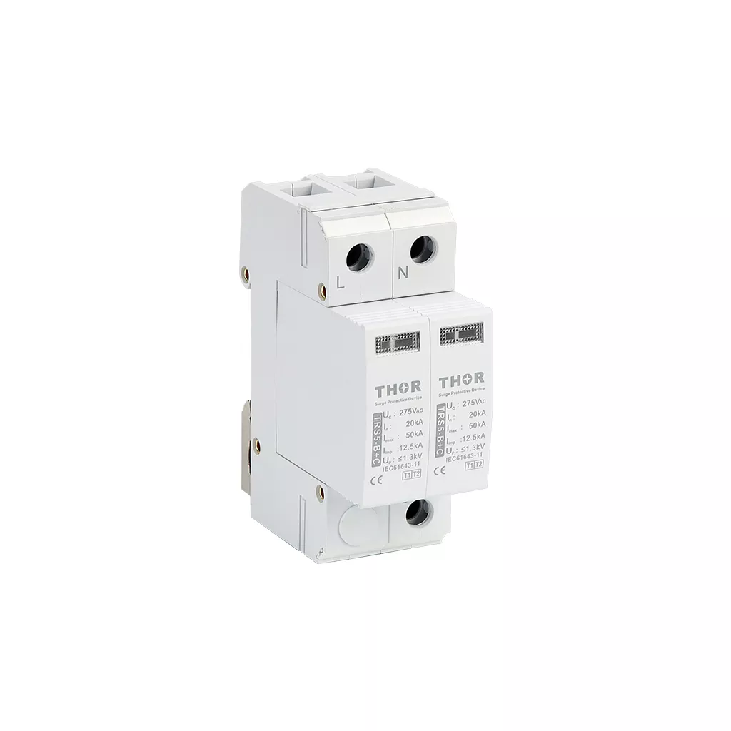 Front view of Thor TRS5 B+C, a Type 1+2 AC surge protective device.