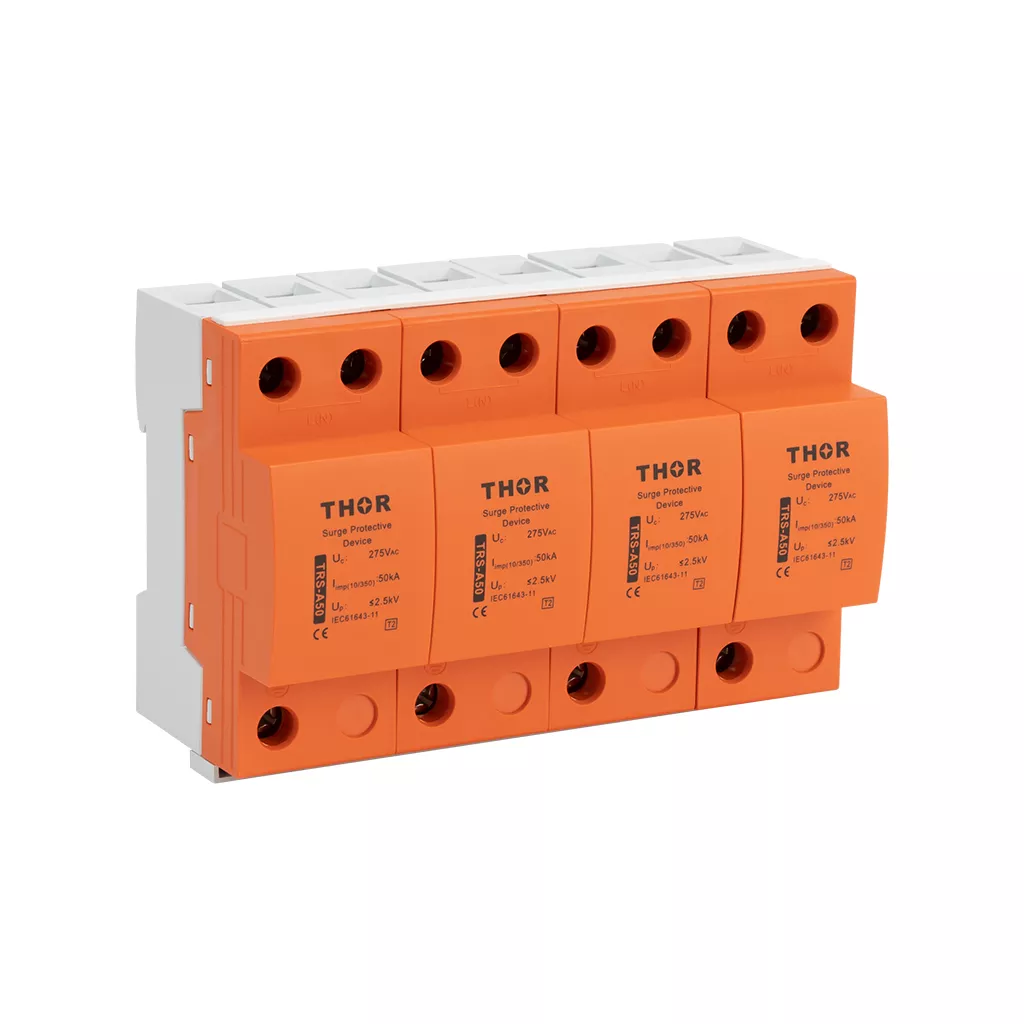 Front view of Thor TRS-A50, a Type 1 AC surge protective device.