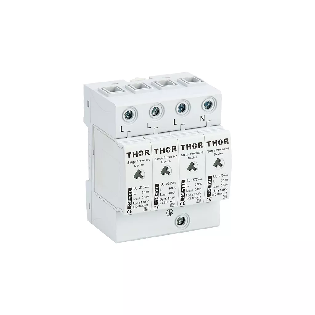 Front view of Thor TRS-B60, a Type 1 AC surge protective device.