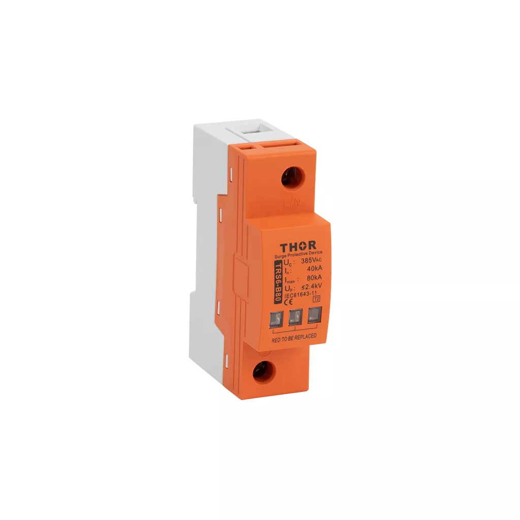 Front view of Thor TRS6-B80, a Type 2 AC surge protective device.