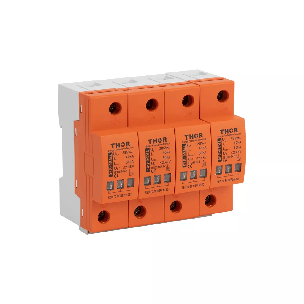 Front view of Thor TRS6-B80, a Type 2 AC surge protective device.