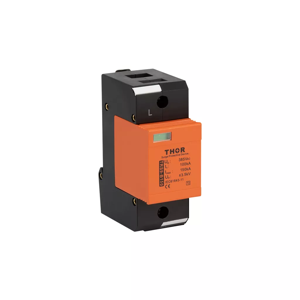 Front view of Thor TRS9-B150, a Type 2 AC surge protective device.