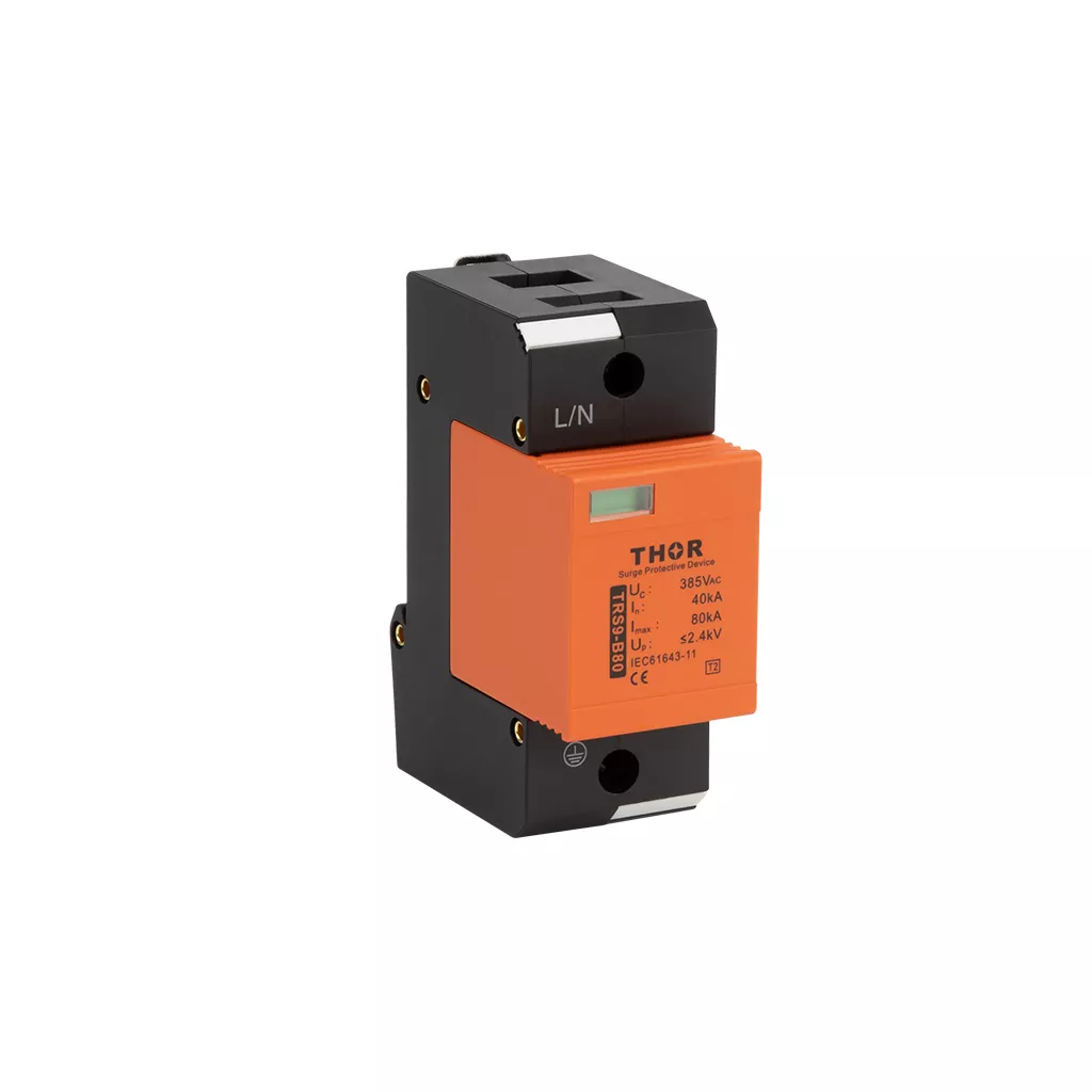 Front view of Thor TRS9-B80, a Type 2 AC surge protective device.