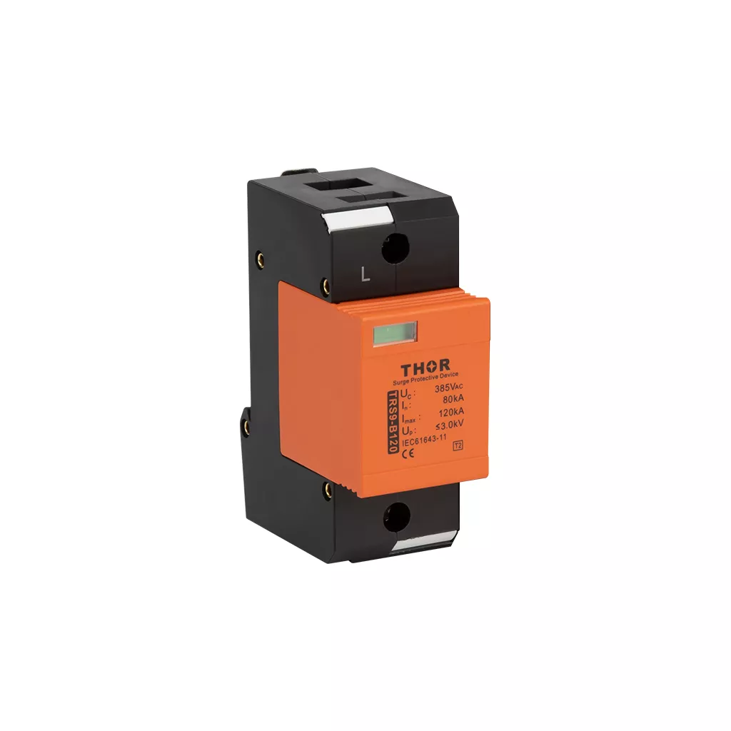 Front view of Thor TRS9-B120, a Type 2 AC surge protective device.