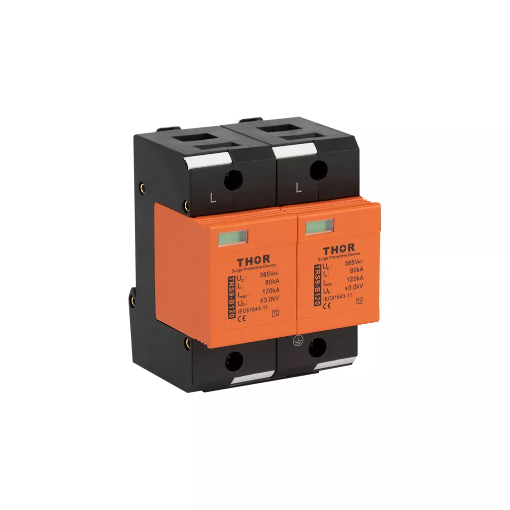 Front view of Thor TRS9-B120, a Type 2 AC surge protective device.