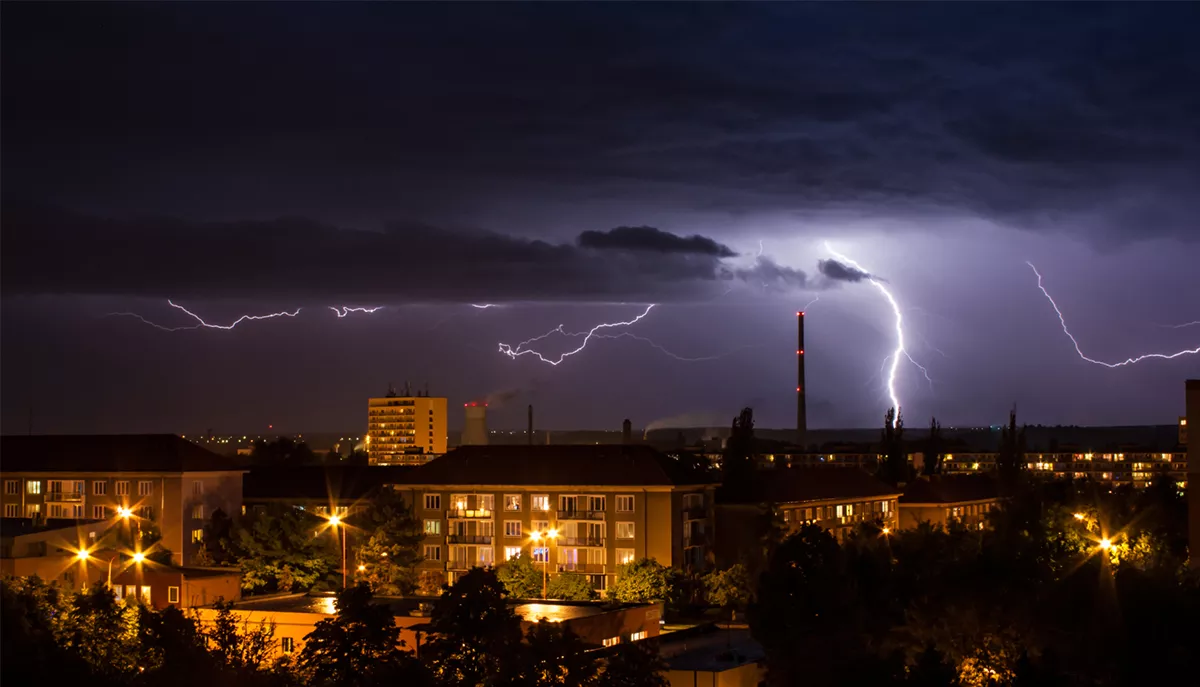Lightning strike causing transient overvoltage in power distribution network