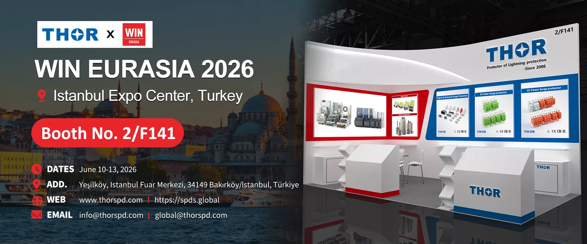 THOR Electric exhibiting IEC certified surge protection devices at WIN Eurasia 2026