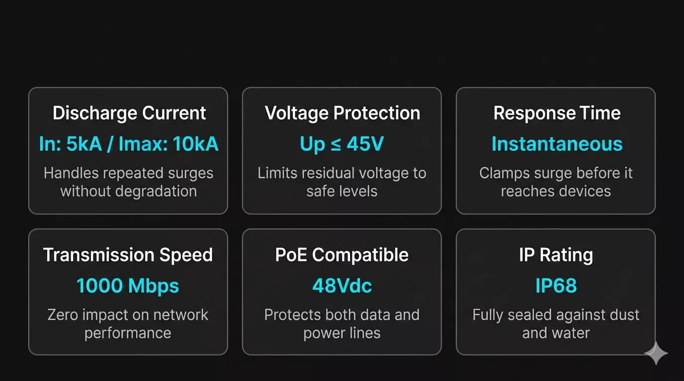 Key specifications for outdoor RJ45 surge protection device selection