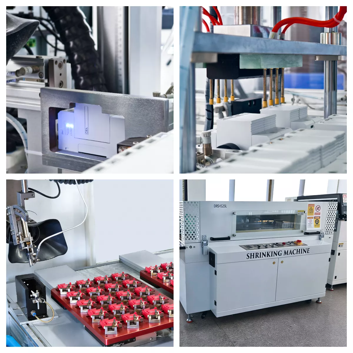 Thor Electric automated surge protection device production line including laser marking, soldering, potting, and shrink packaging stations