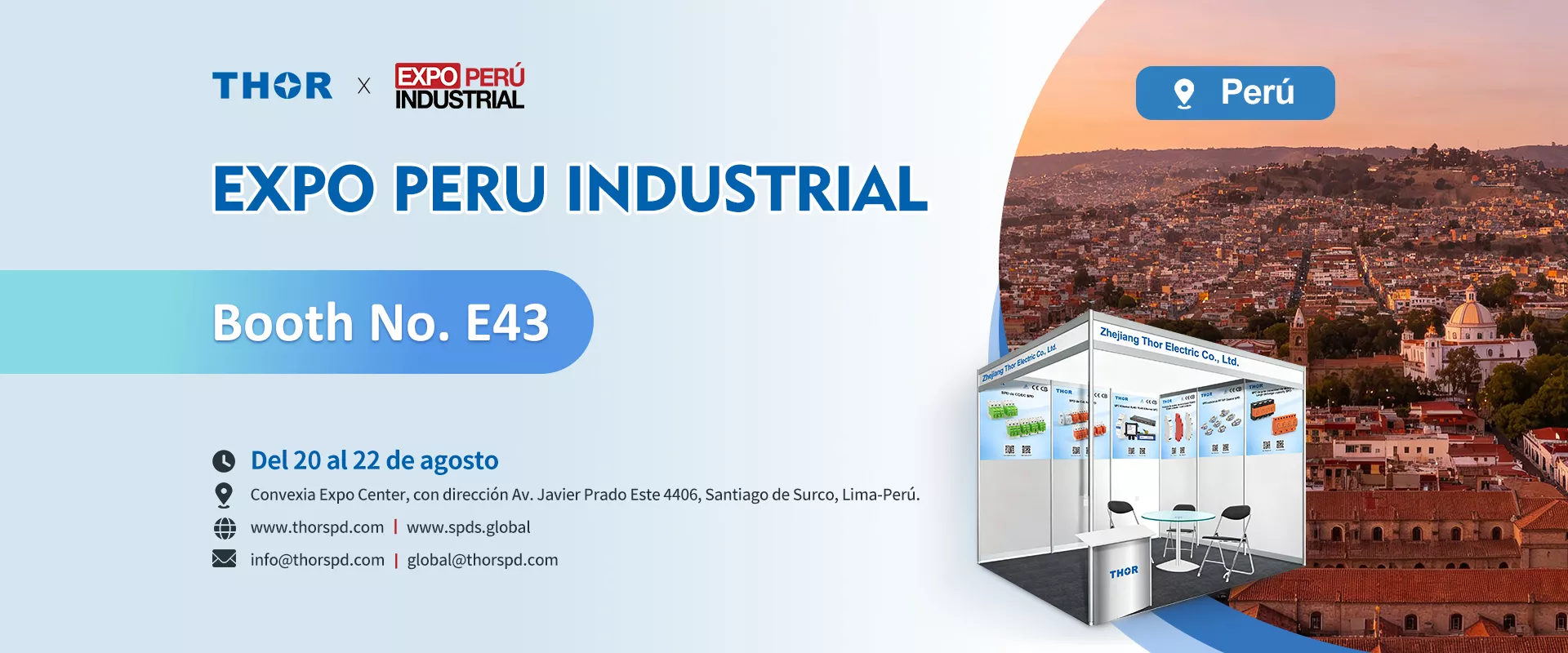 THOR Electric exhibiting IEC certified surge protection devices at EXPO Peru Industrial 2026