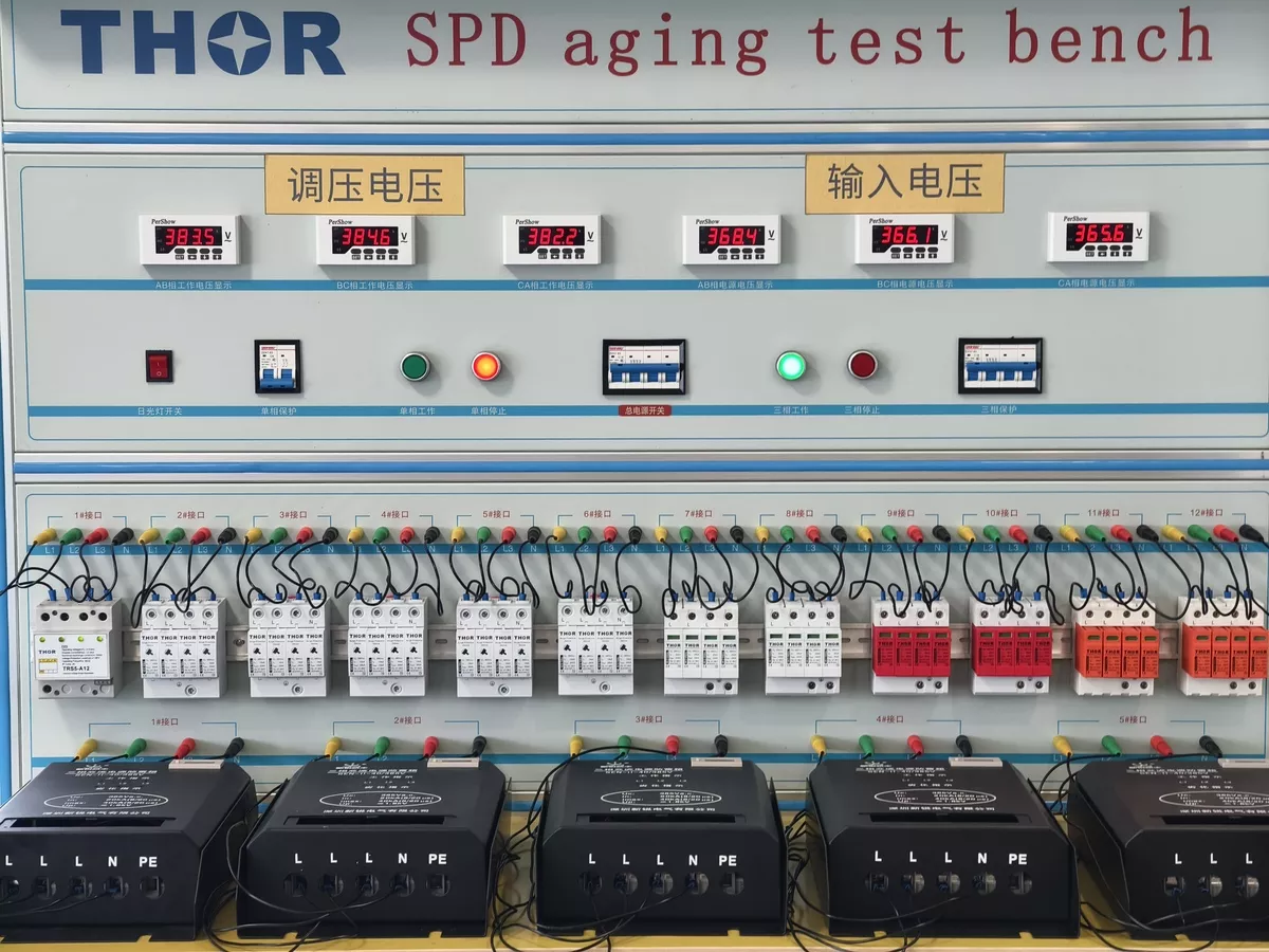 Thor Electric SPD aging test bench testing multiple surge protection devices under sustained load