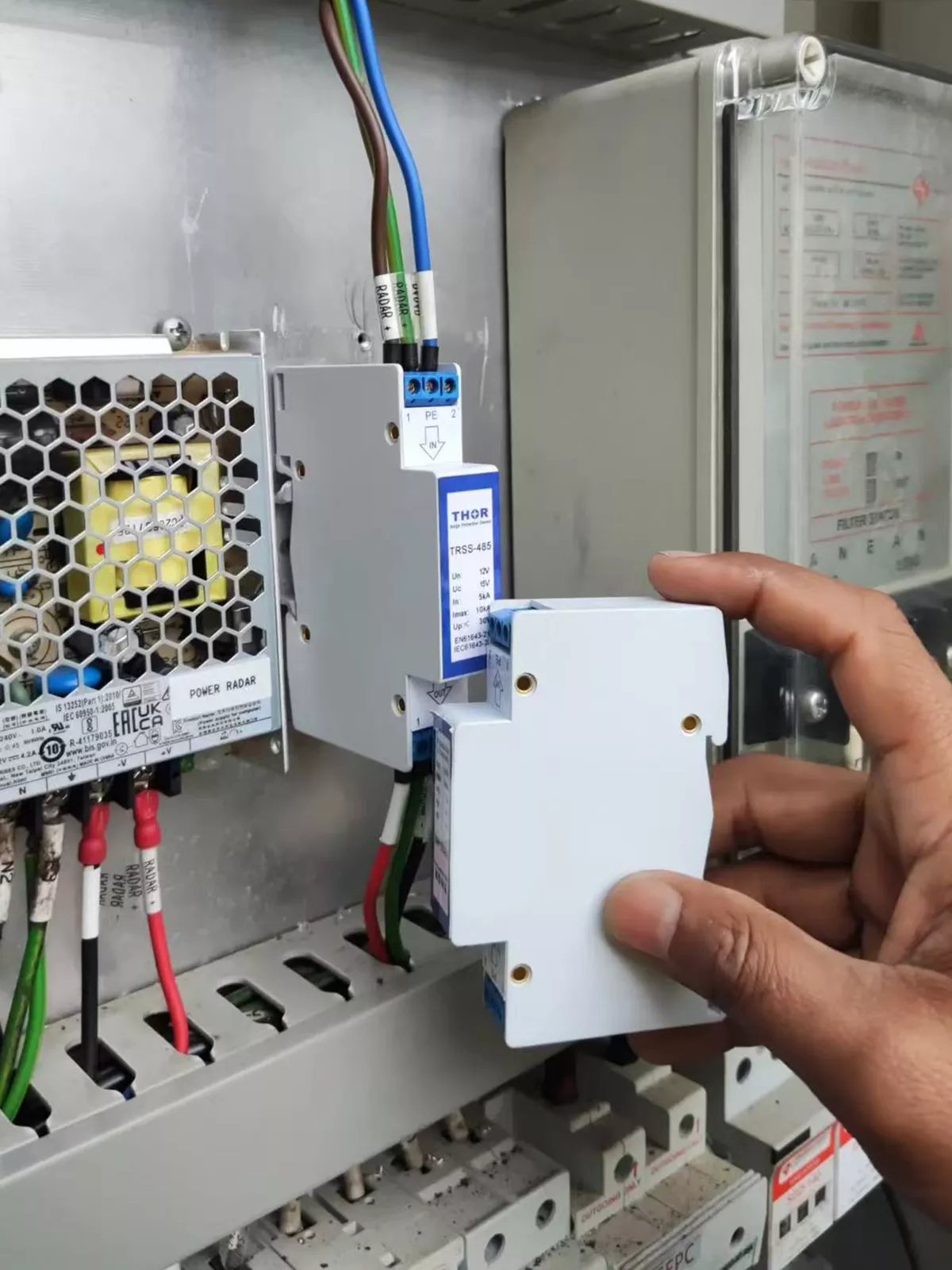Thor TRSS-485 RS485 surge protection device DIN rail and pluggable module installation IEC 61643-21