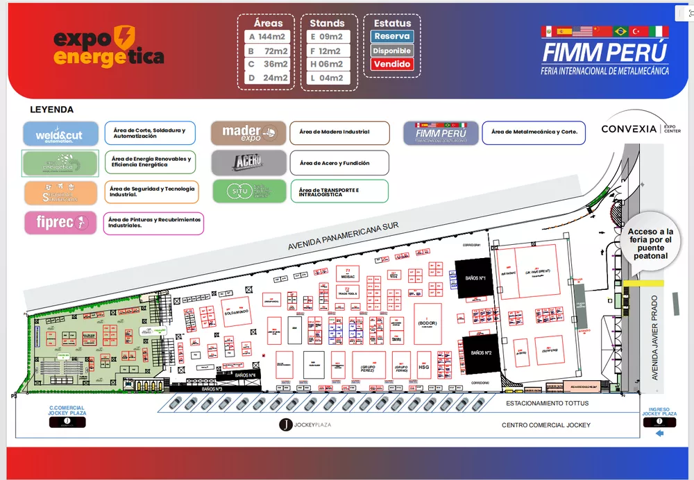 Expo Perú Industrial 2026 exhibition floor plan showing hall layout and exhibitor zones