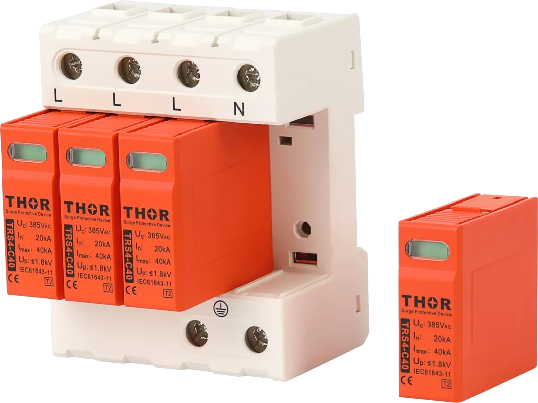 Thor TRS AC Type 2 SPD pluggable modules with fault indicator for temporary overvoltage safety