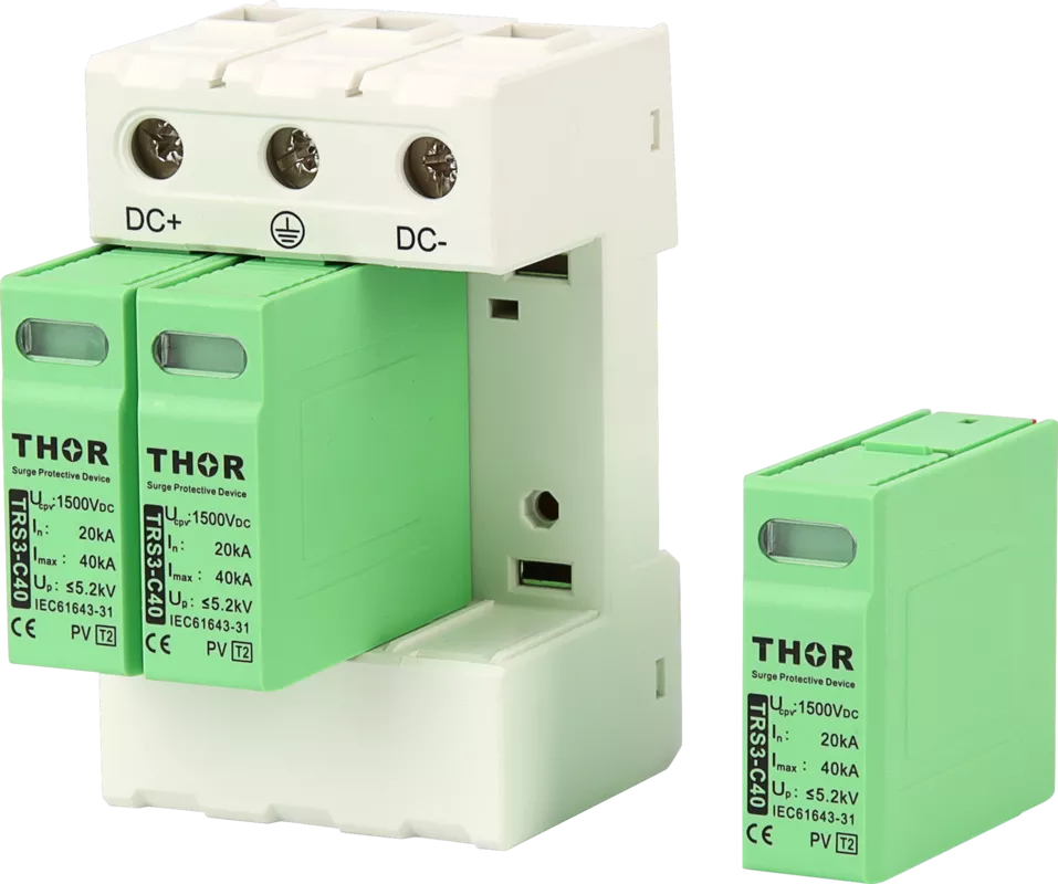 Thor TRS DC Type 2 SPD pluggable modules with fault indicator for temporary overvoltage safety