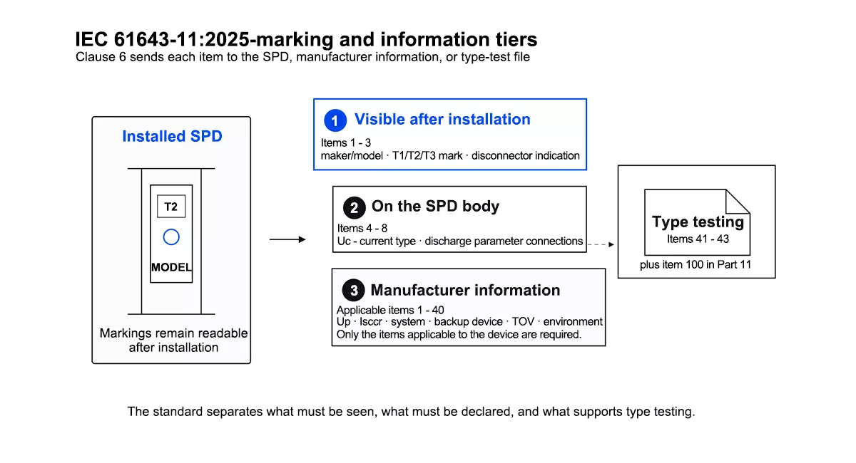 IEC 61643-11 tiers for the SPD parameters required on the marking and in the datasheet