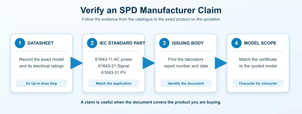 Four-step check buyers run on SPD manufacturers before ordering, ending at certificate scope