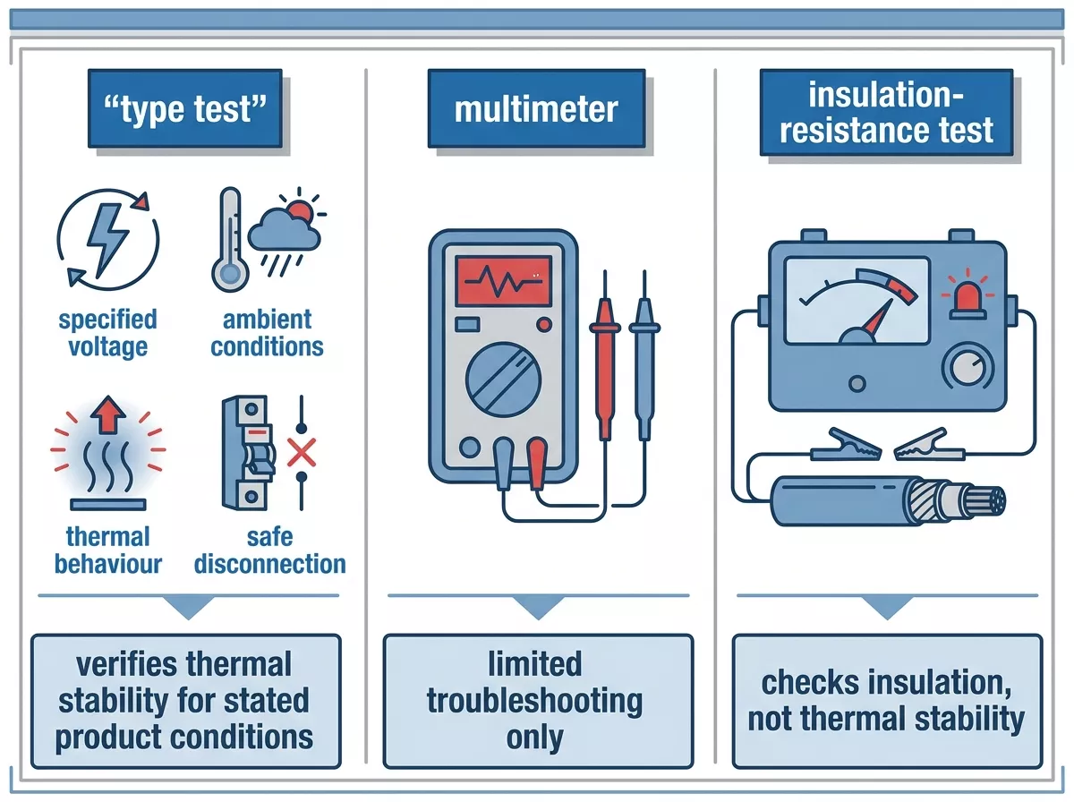 SPD thermal stability type test compared with multimeter and insulation-resistance checks