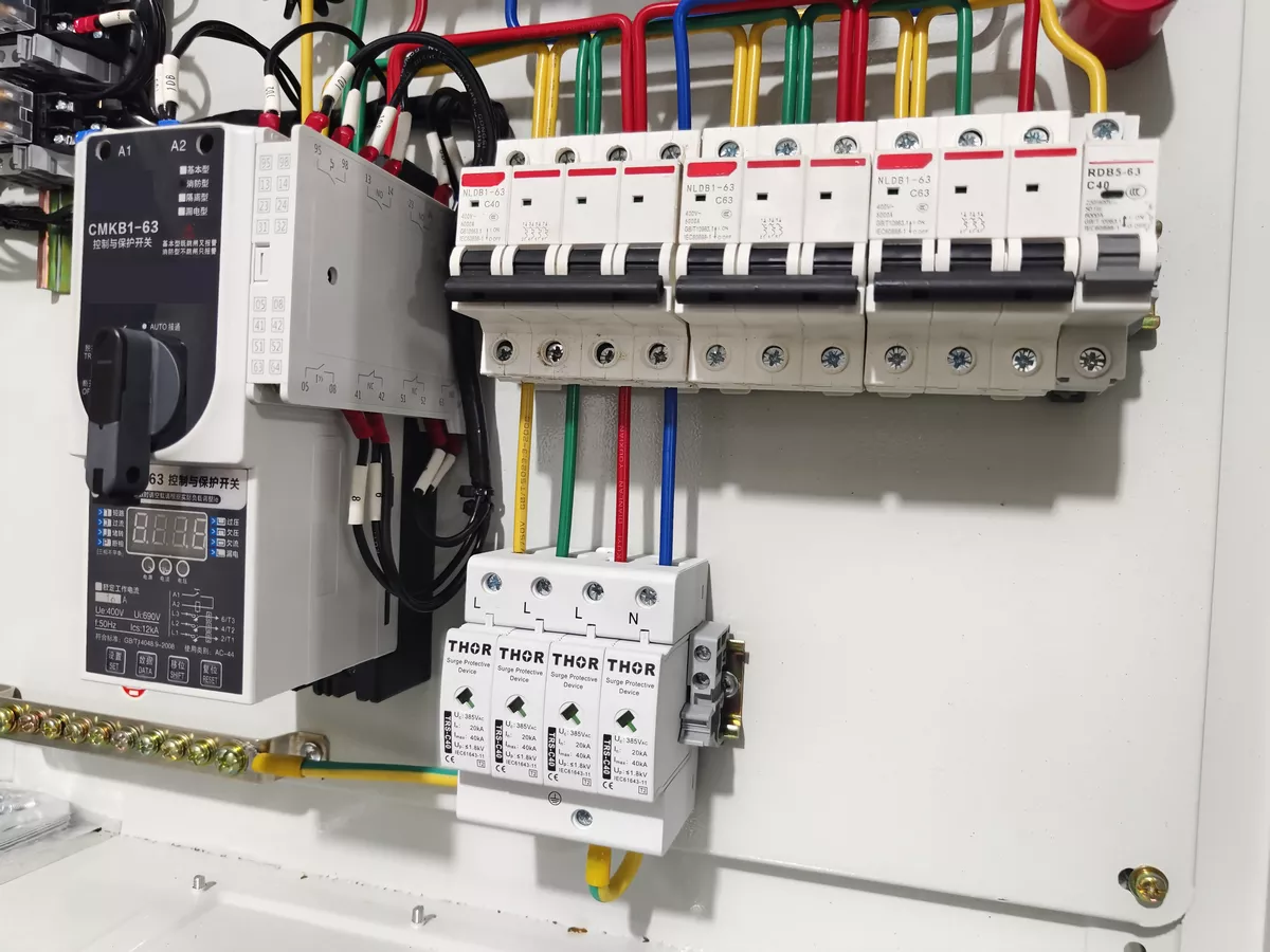 THOR surge protective device installed on a DIN rail in an electrical distribution board
