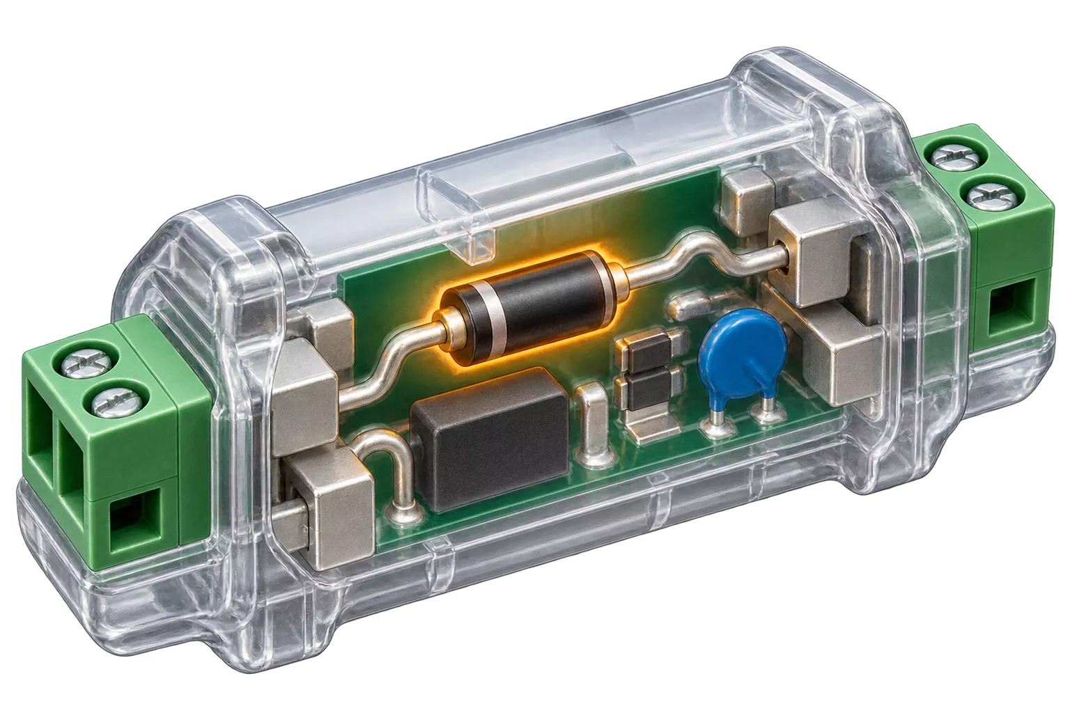 Transparent generic signal protection module with a highlighted TVS diode clamping stage